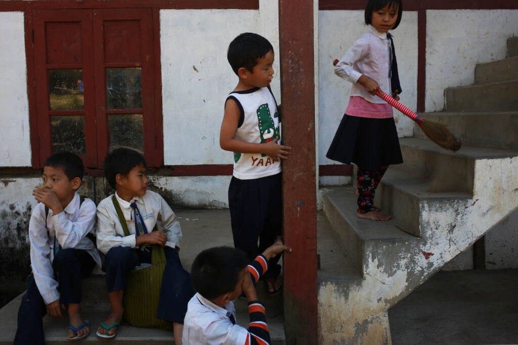 Students from Nawng E Hku Mission School rest during the break-time in Laiza, Kachin State.