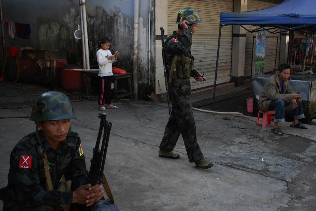 Soldiers of Kachin Independence Army (KIA) are seen in the downtown area in Laiza, Kachin State.